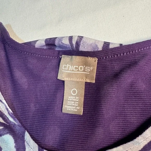 Chico's Size 0 (Small) Purple Butterfly Asymmetrical Hem Tunic Dress Boho - Picture 3 of 8